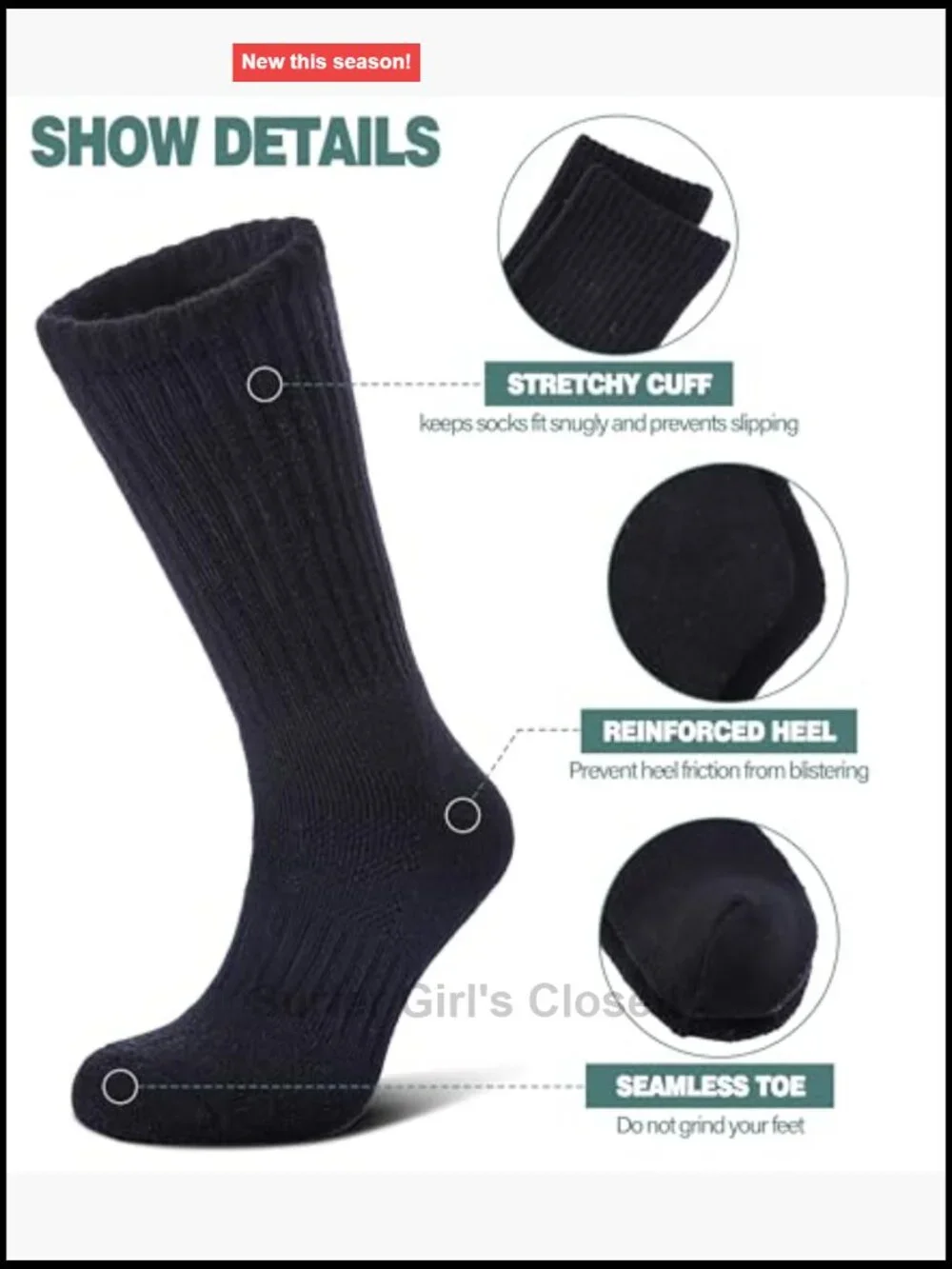 Merino Wool Hiking Socks Thermal Winter Thick Cushion Moisture Wicking Crew